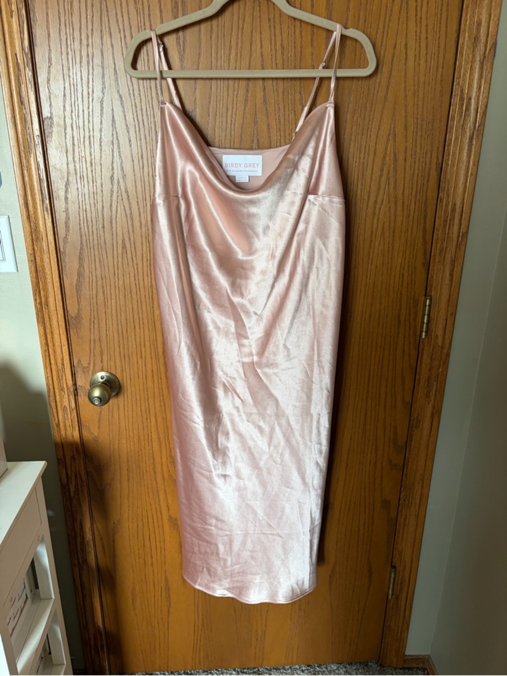 Birdy Grey Rose Gold Satin Cowl Slip Dress